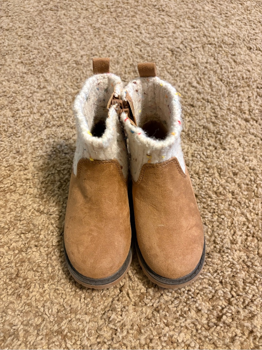 Kids cat and jack  Tan Suede Booties with Cream Knit Cuff